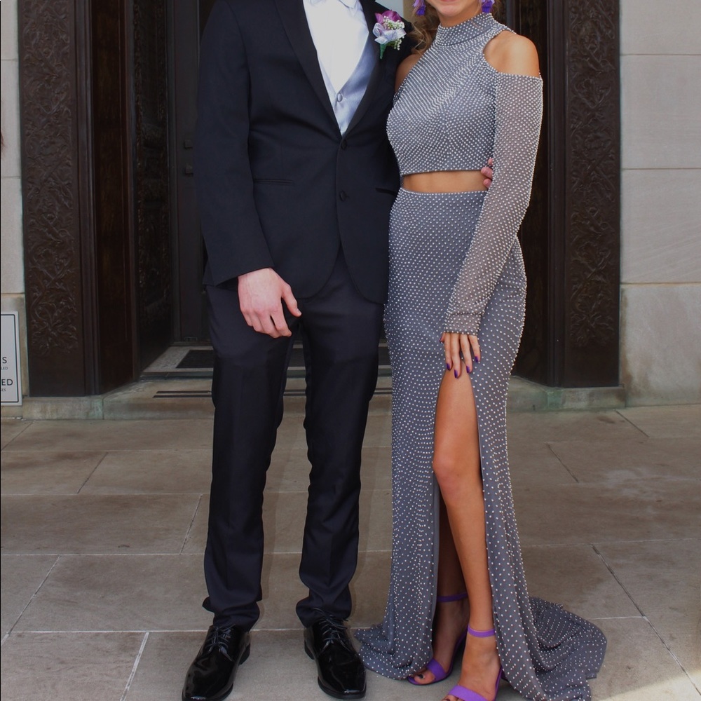 Grey Studded Prom Dress